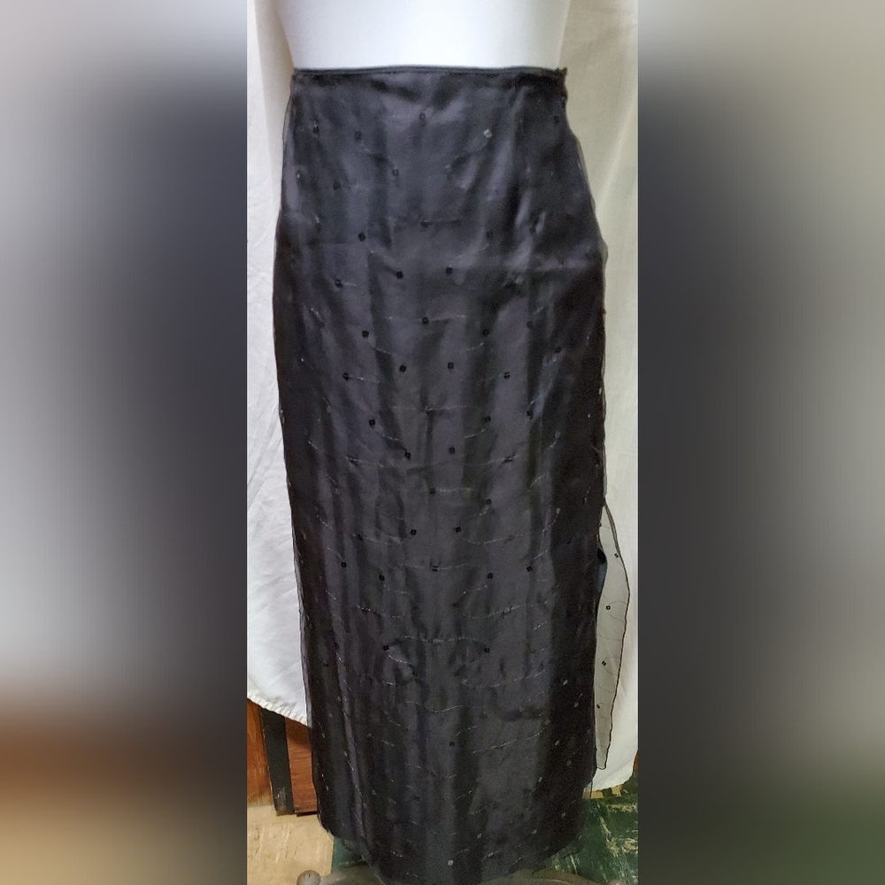 GIORGIO ARMANI BLACK LONG SILK SEQUIN MAXI SKIRT WITH SLIT